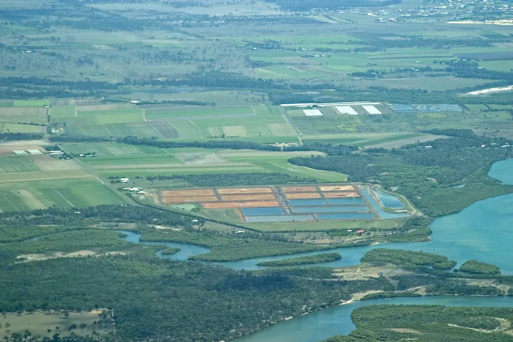 Aerial view of prawn farm ponds